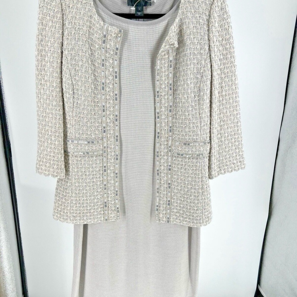 ST. JOHN COUTURE jacket (size 4) & dress (size 6) beige GORGEOUS quiet luxury